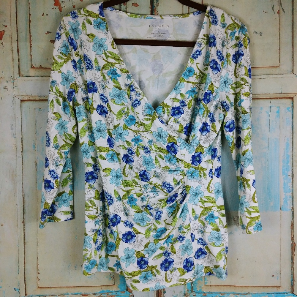 Talbots Floral Print Wrap Top Small